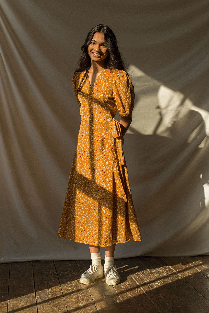 Ayaka Sunflower Wrap Dress, Butterscotch